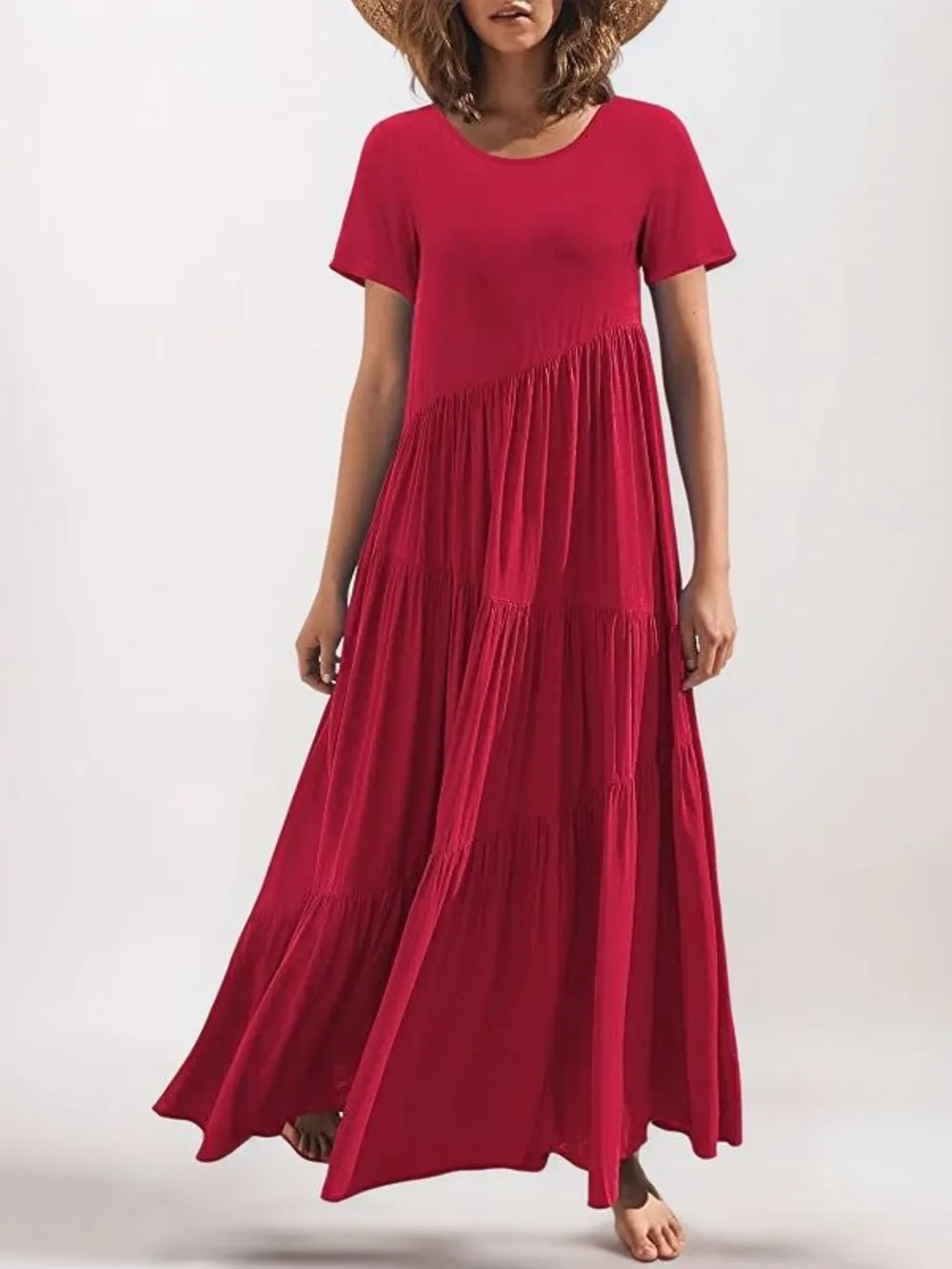 Round Neck Tiered Ruffle Maxi Dress, image 8