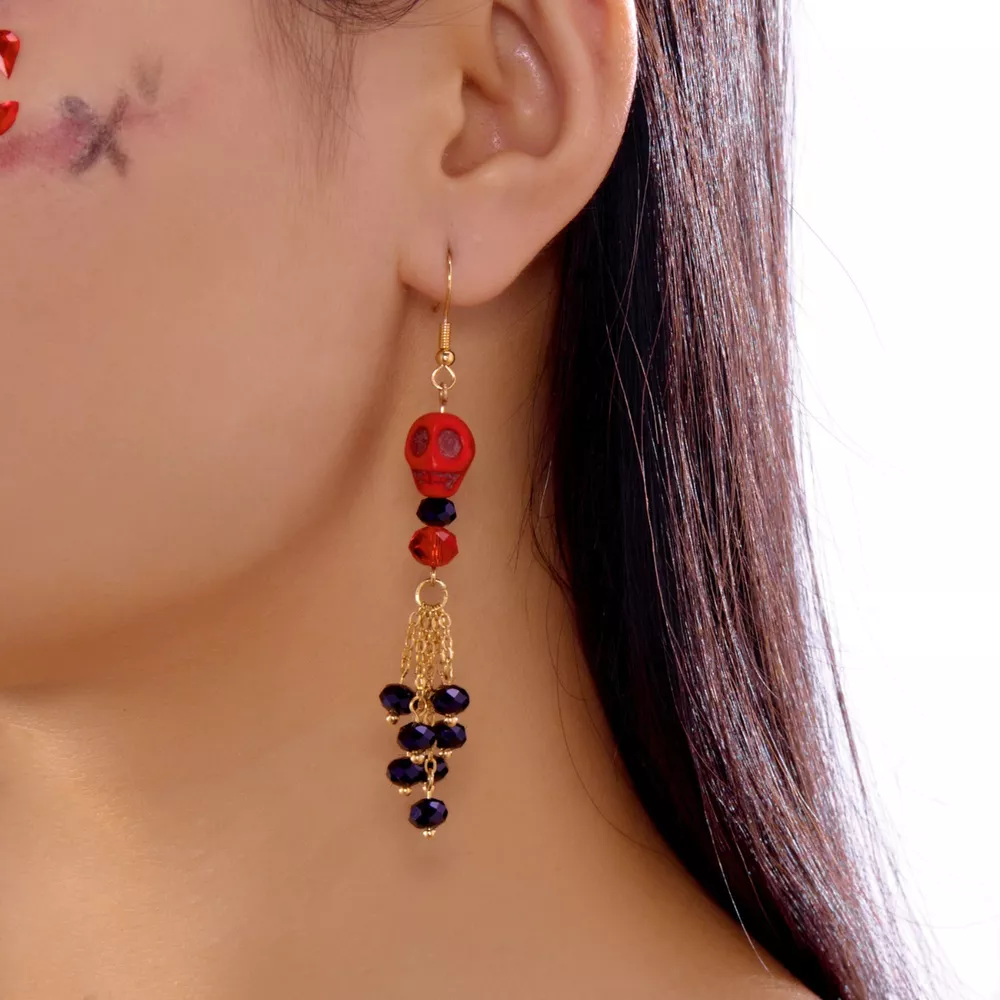Halloween Skull Beaded Drop Earrings, image 2