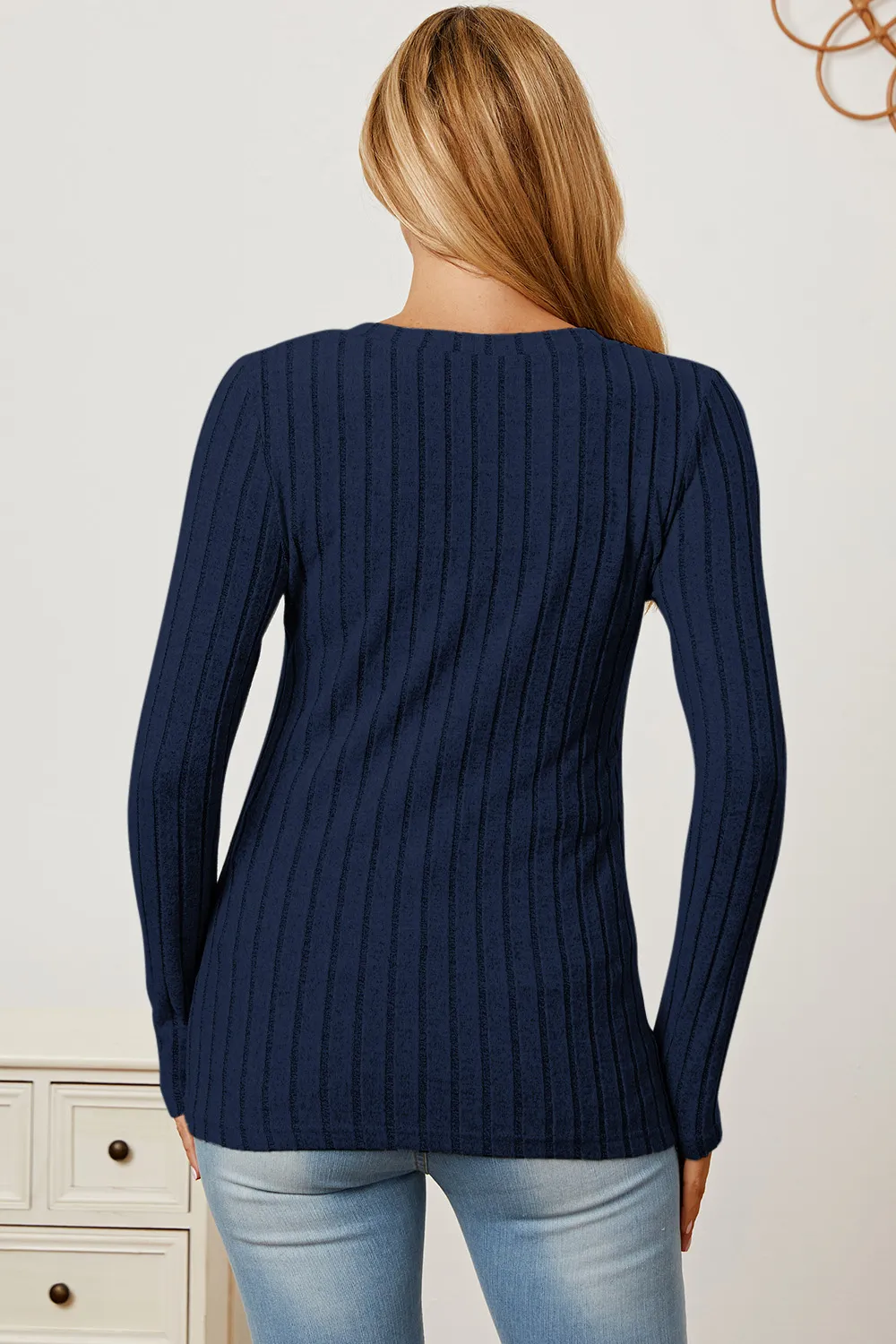 Full Size Ribbed V-Neck Long Sleeve T-Shirt, image 30