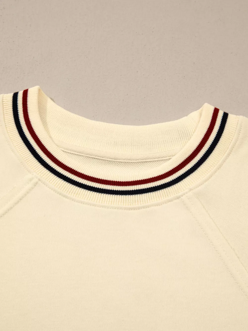 Contrast Varsity Striped Neckline Cuffed Short Sleeve Loose Tunic Top, image 3