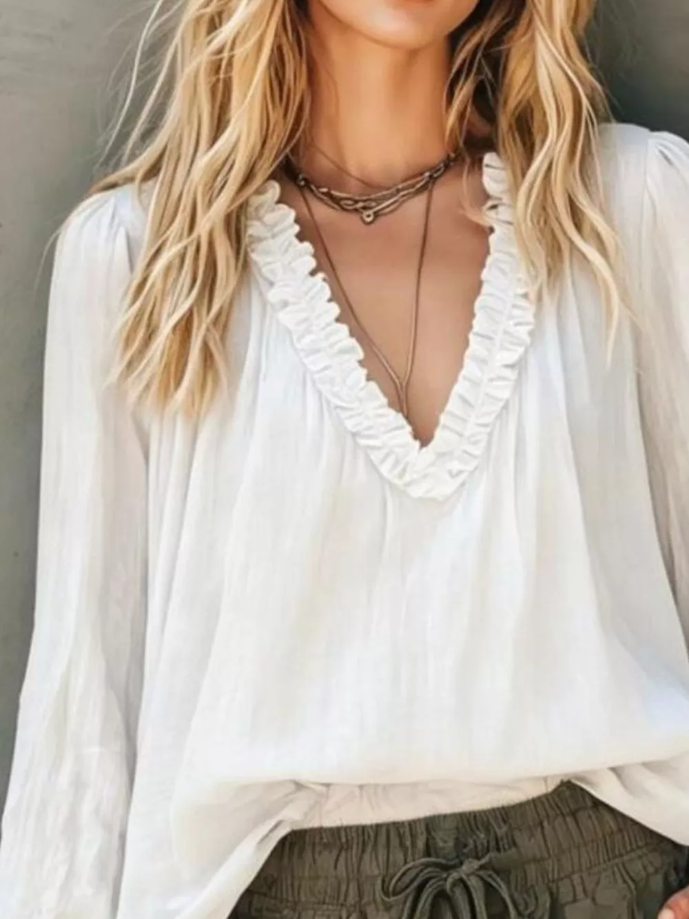 Frill V-Neck Long Sleeve Blouse, image 6