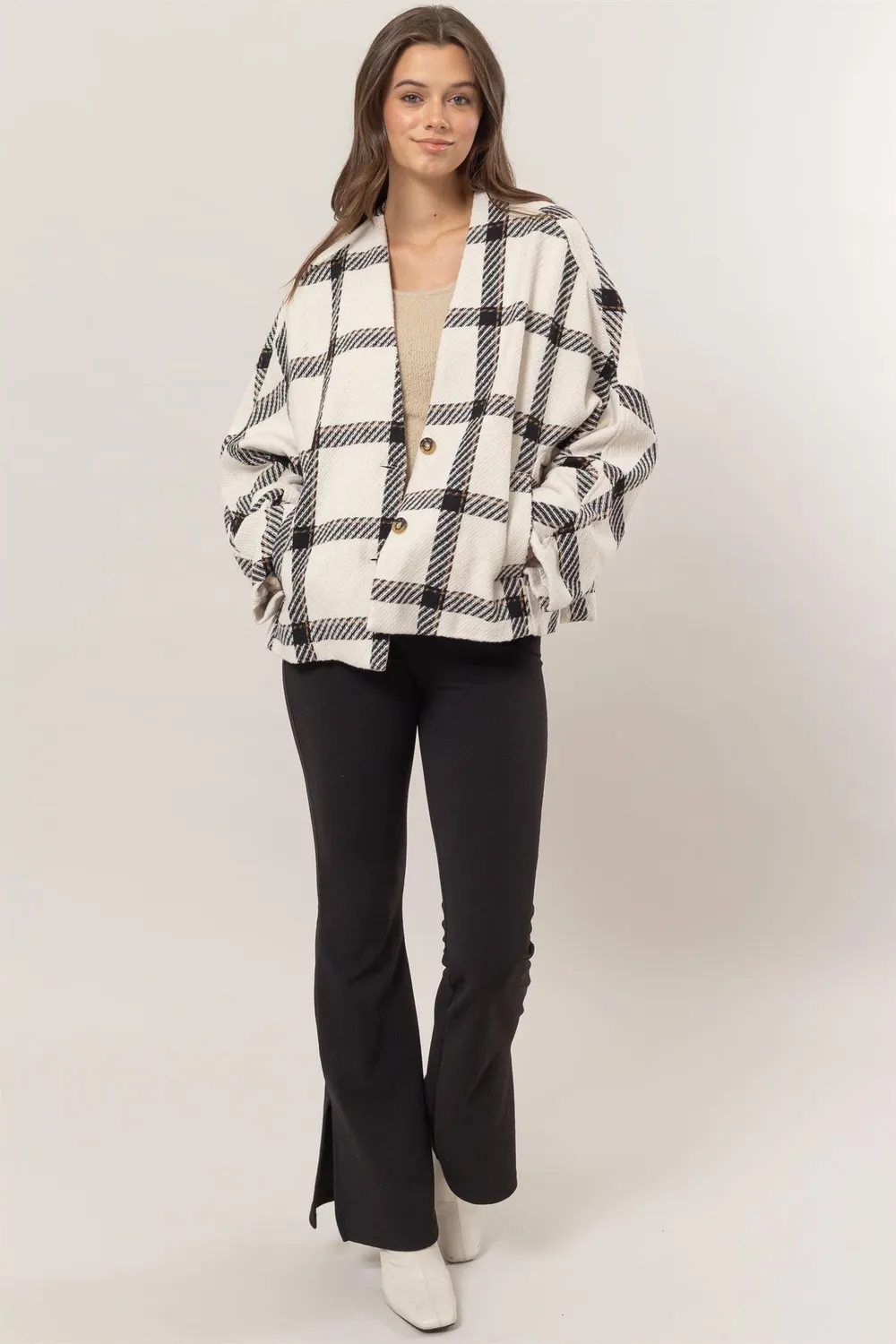 Plaid Long Sleeve Jacket with Side Slit Pockets, image 5