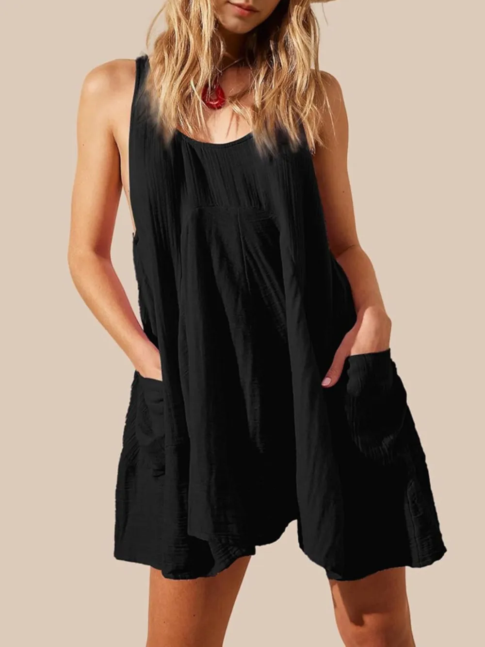 Tied Scoop Neck Wide Strap Mini Dress
