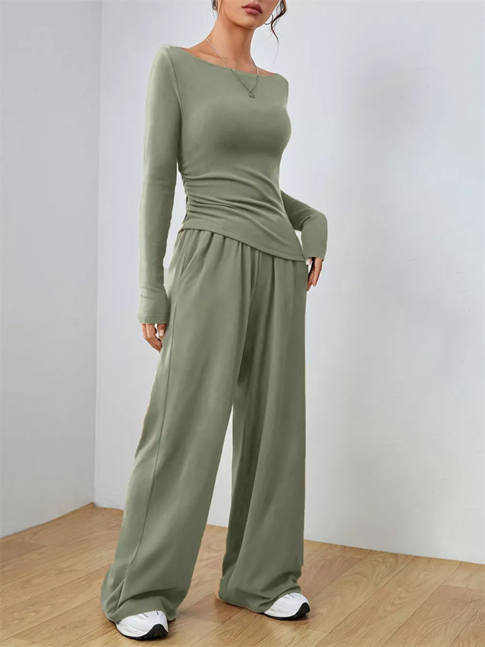 Casual Long Sleeve Top & Wide Leg Pants Set, image 8