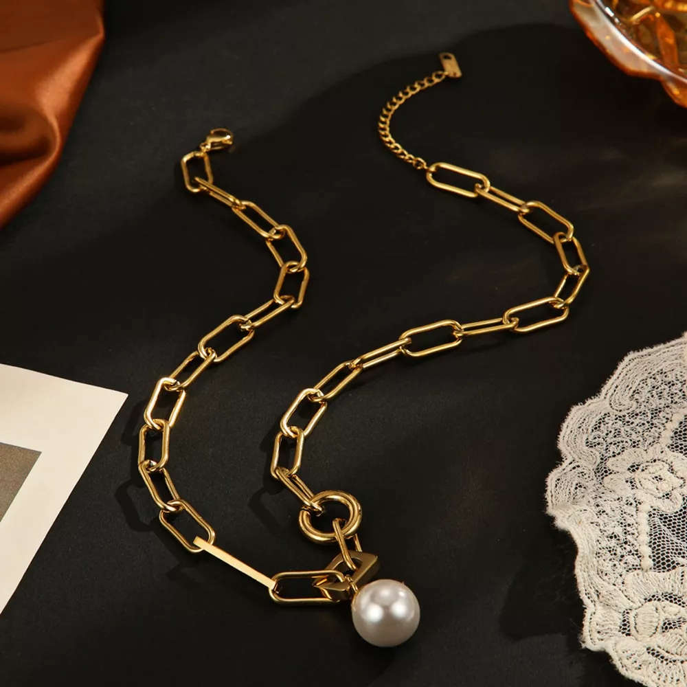 18K Gold-Plated Chain Pearl Necklace, image 2
