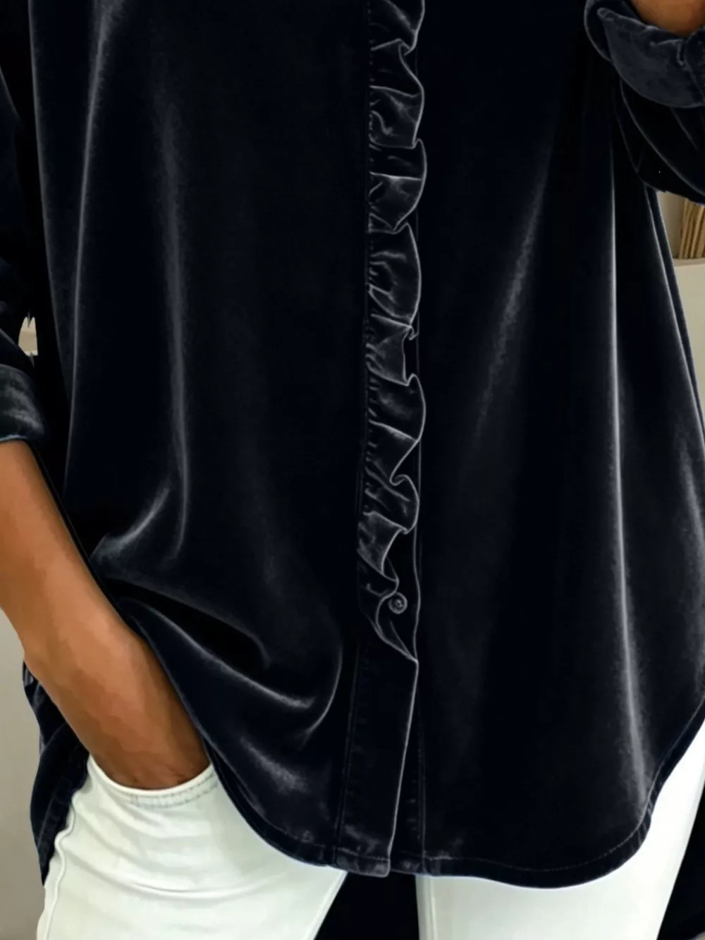 Velvet Frill V-Neck Blouse, image 9