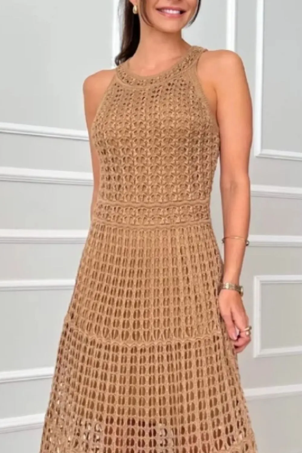 Hollowed-Out Sleeveless Maxi Dress, image 9