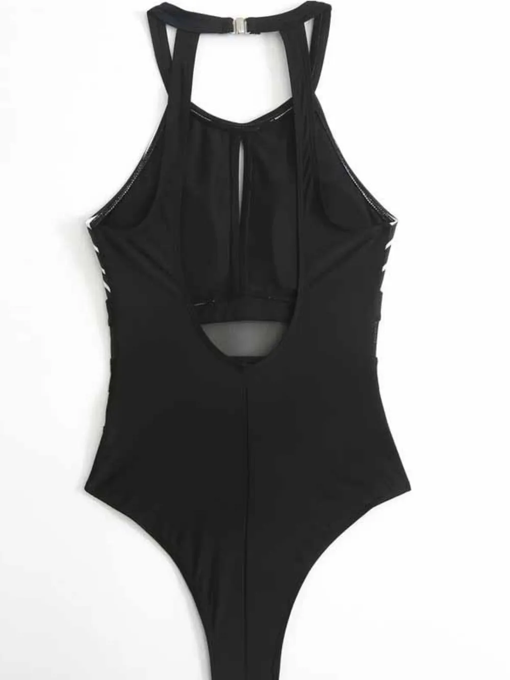 Mesh Detail Backless Striped One-Piece Swimsuit, image 11