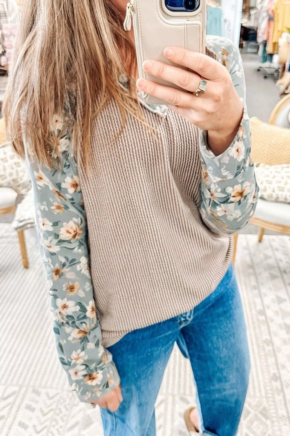 Floral Long Sleeve Round Neck Blouse, image 3
