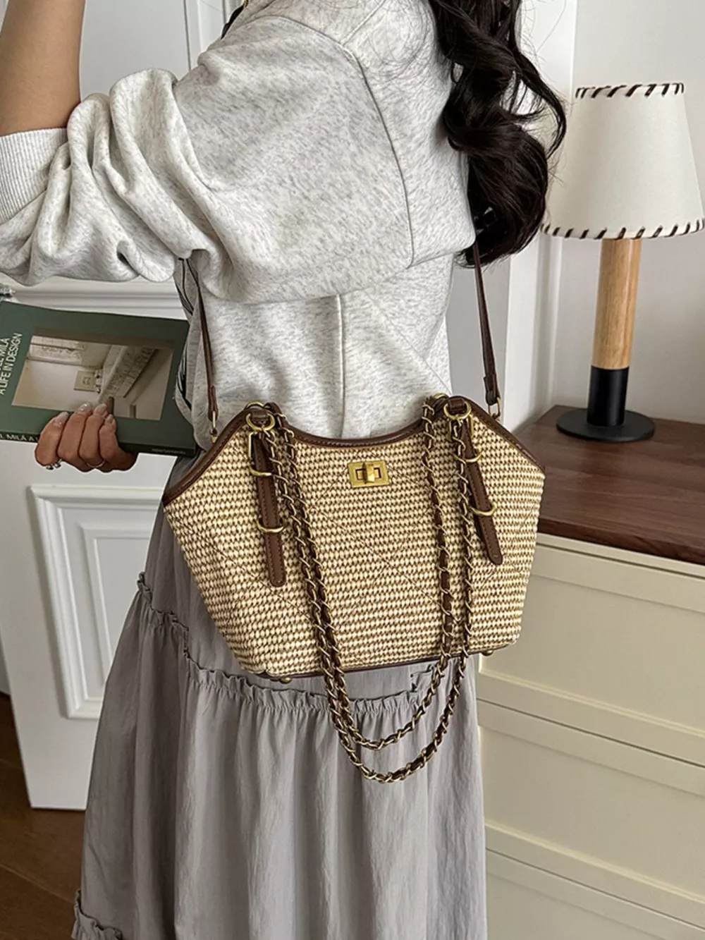 Vintage Woven Straw Crossbody Bag, image 7