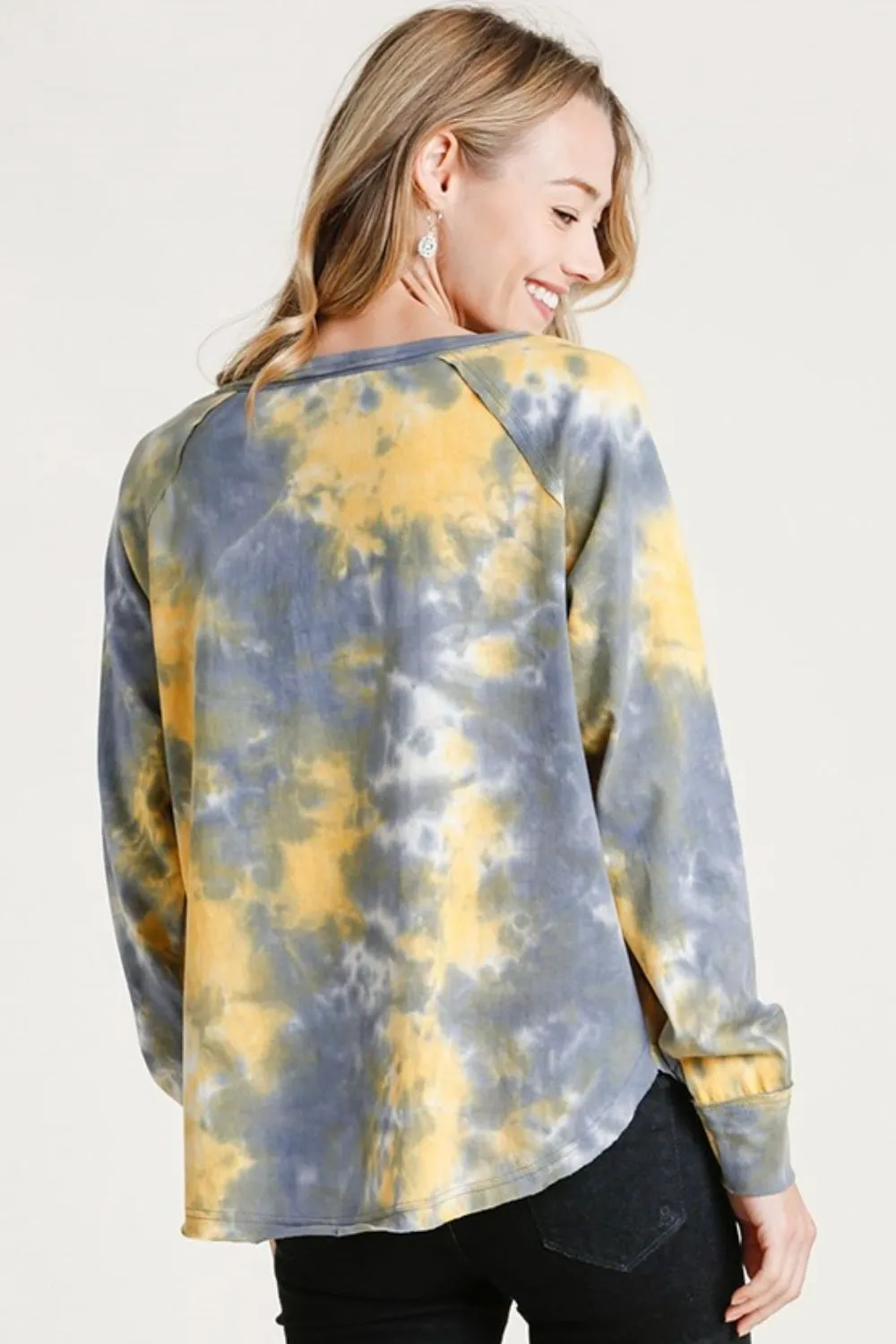 Full Size Tie Dye Button Front Long Raglan Sleeve Top Plus Size, image 3