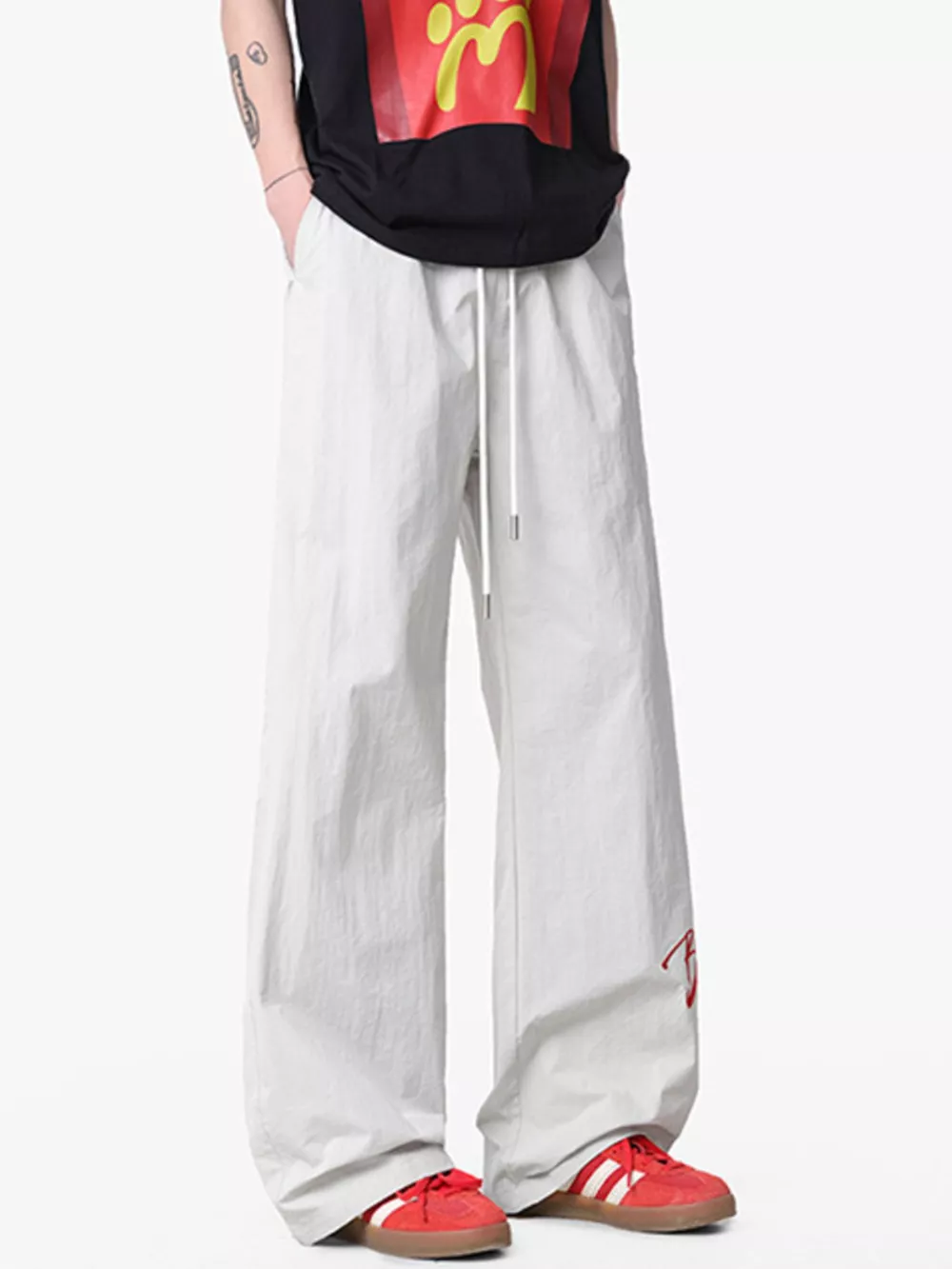 Men's Loose Fit Drawstring Wide Leg Pants, image 2