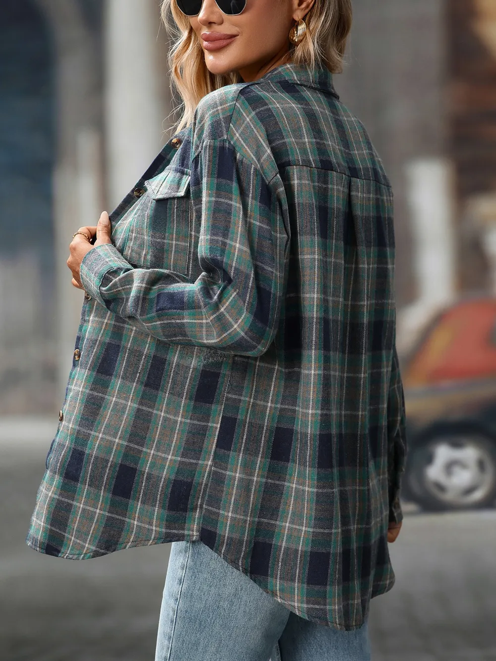 Oversized Plaid Button-Up Shirt, image 28