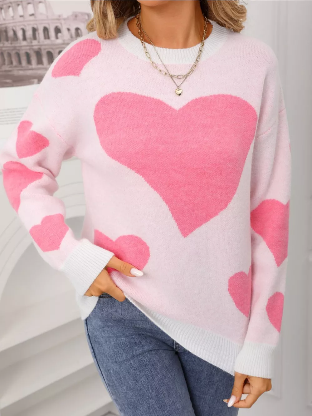 Valentine's Day Heart Crew Neck Sweater, image 2