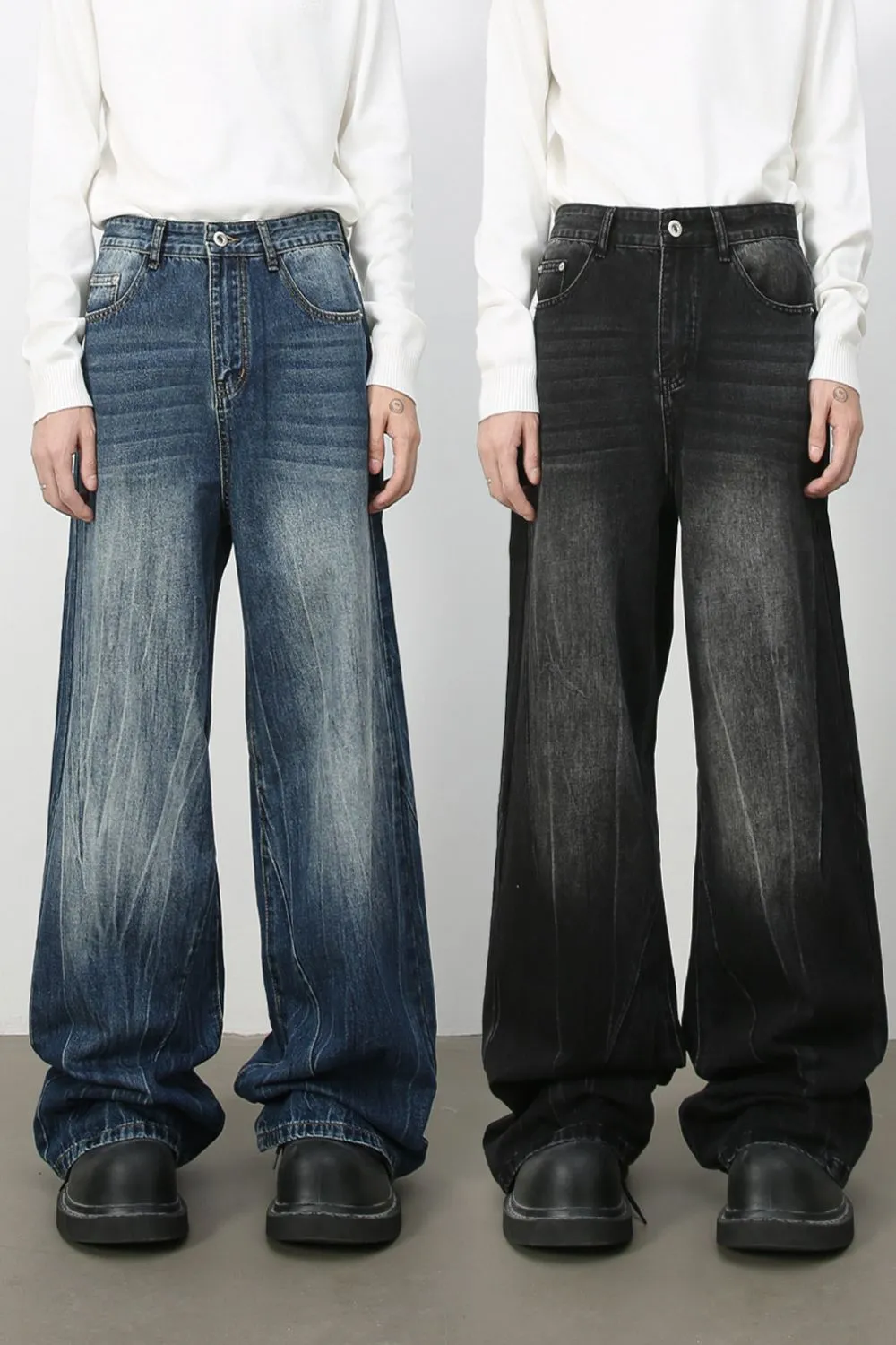 Men's Wide Leg Jeans with Pockets, image 2