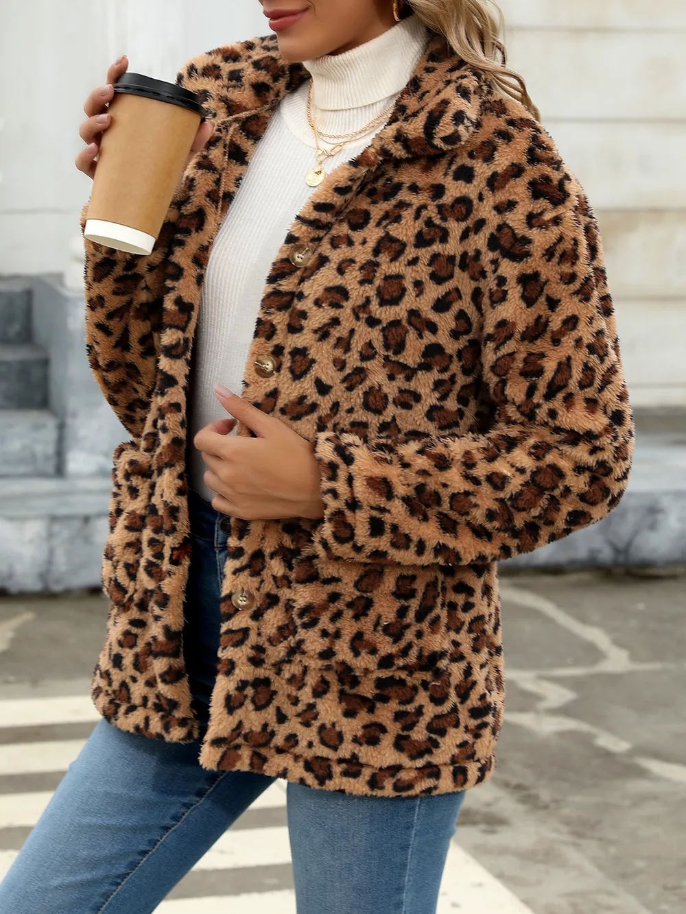 Button Up Drop Shoulder Fuzzy Jacket, image 24