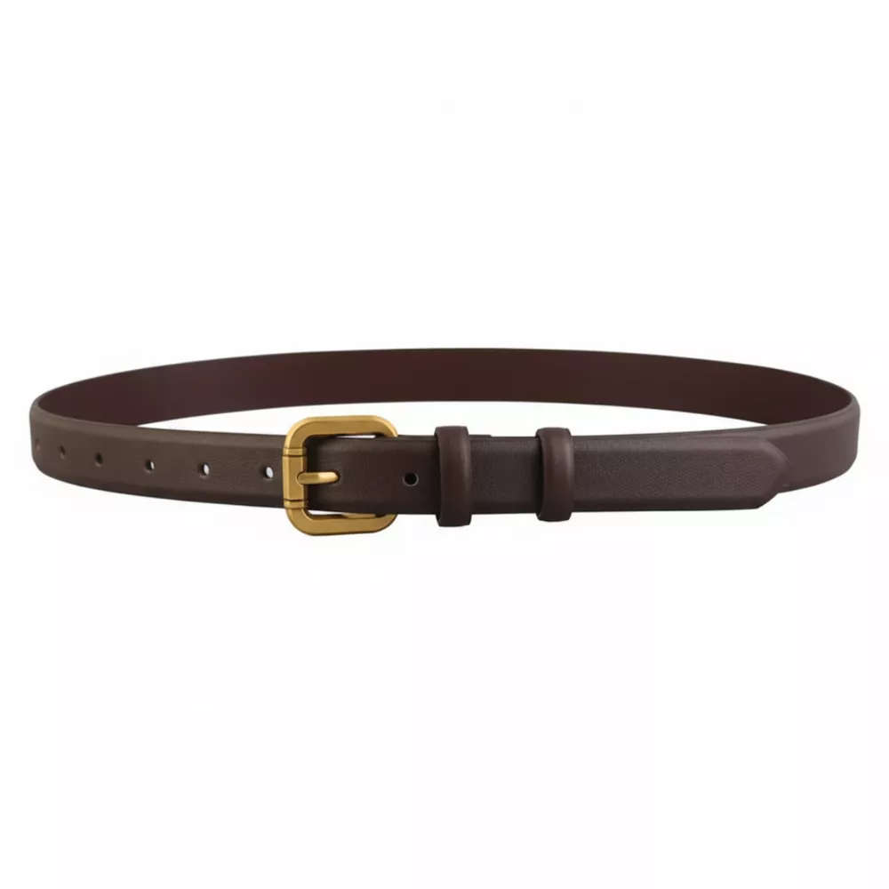 Classic Leather Belt with Golden Buckle, image 3