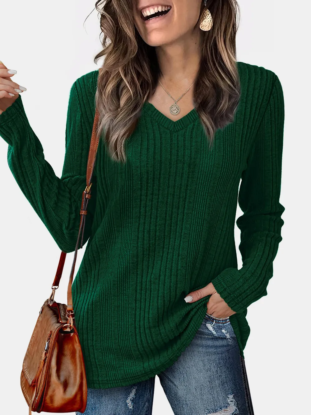 V-Neck Long Sleeve T-Shirt, image 11