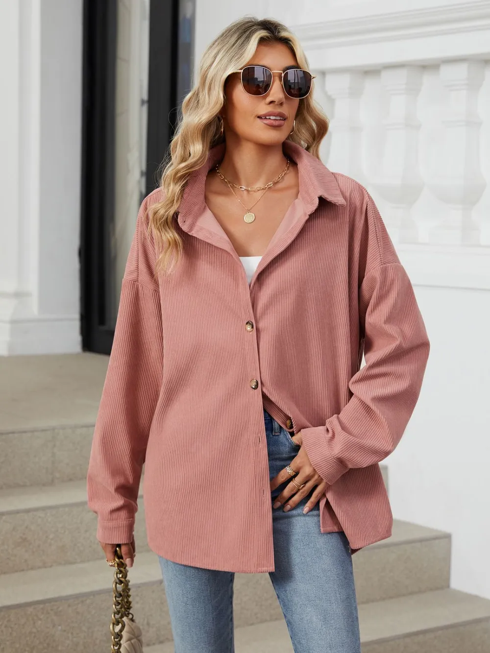 Collared Neck Long Sleeve Dropped Shoulder Shirt, image 13