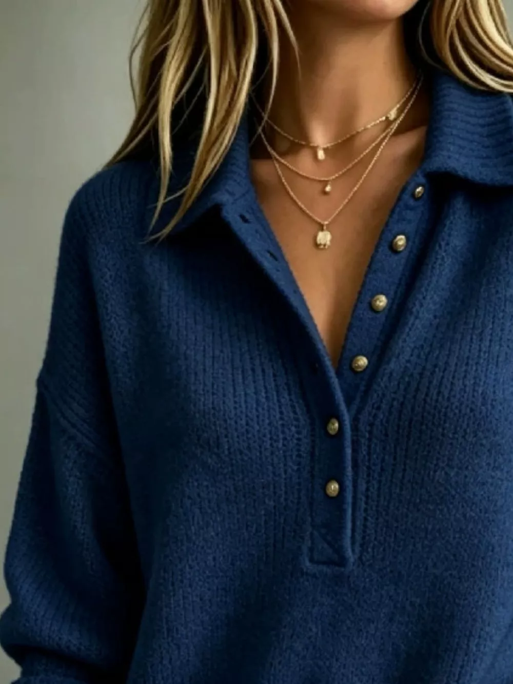 Full Size Button Detail Dropped Shoulder Sweater Plus Size, image 10
