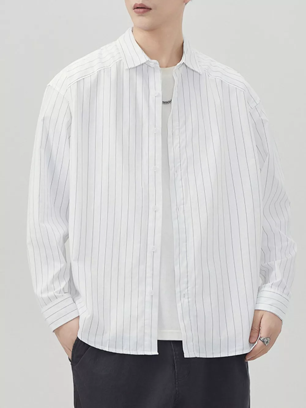 Men's Plus Size Striped Button Up Long Sleeve Shirt