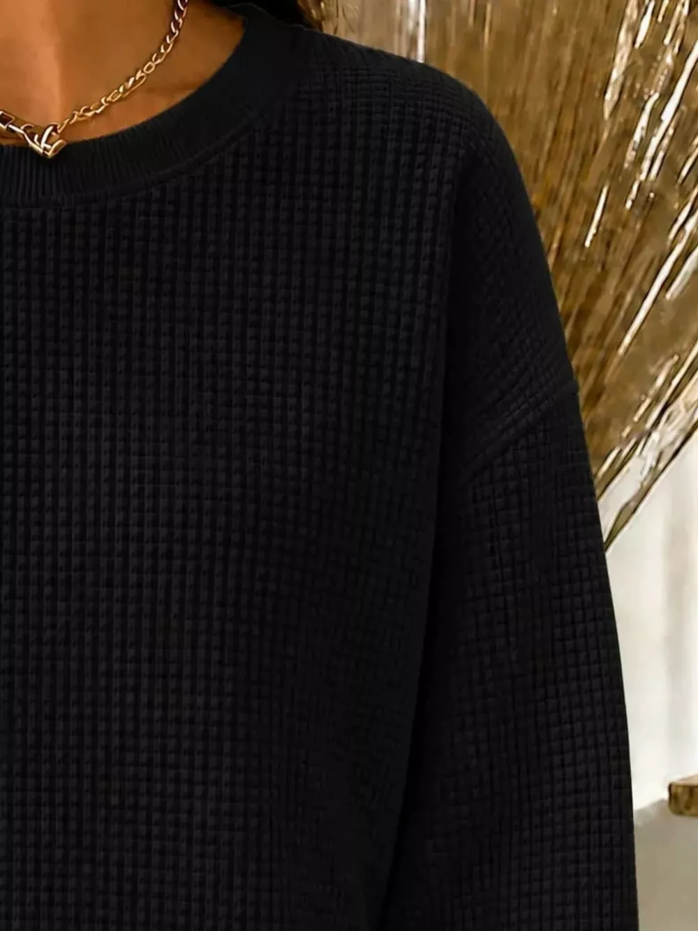 Full Size Waffle Knit Crewneck Sweatshirt Plus Size, image 16