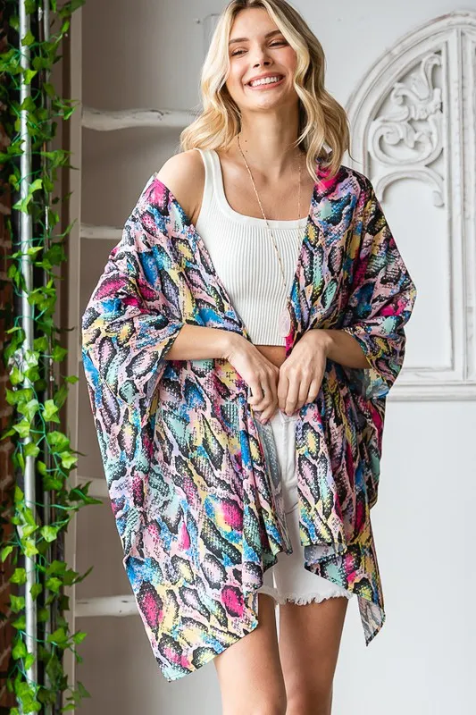 Full Size Multi Color Snake Open Cardigan Plus Size, image 14