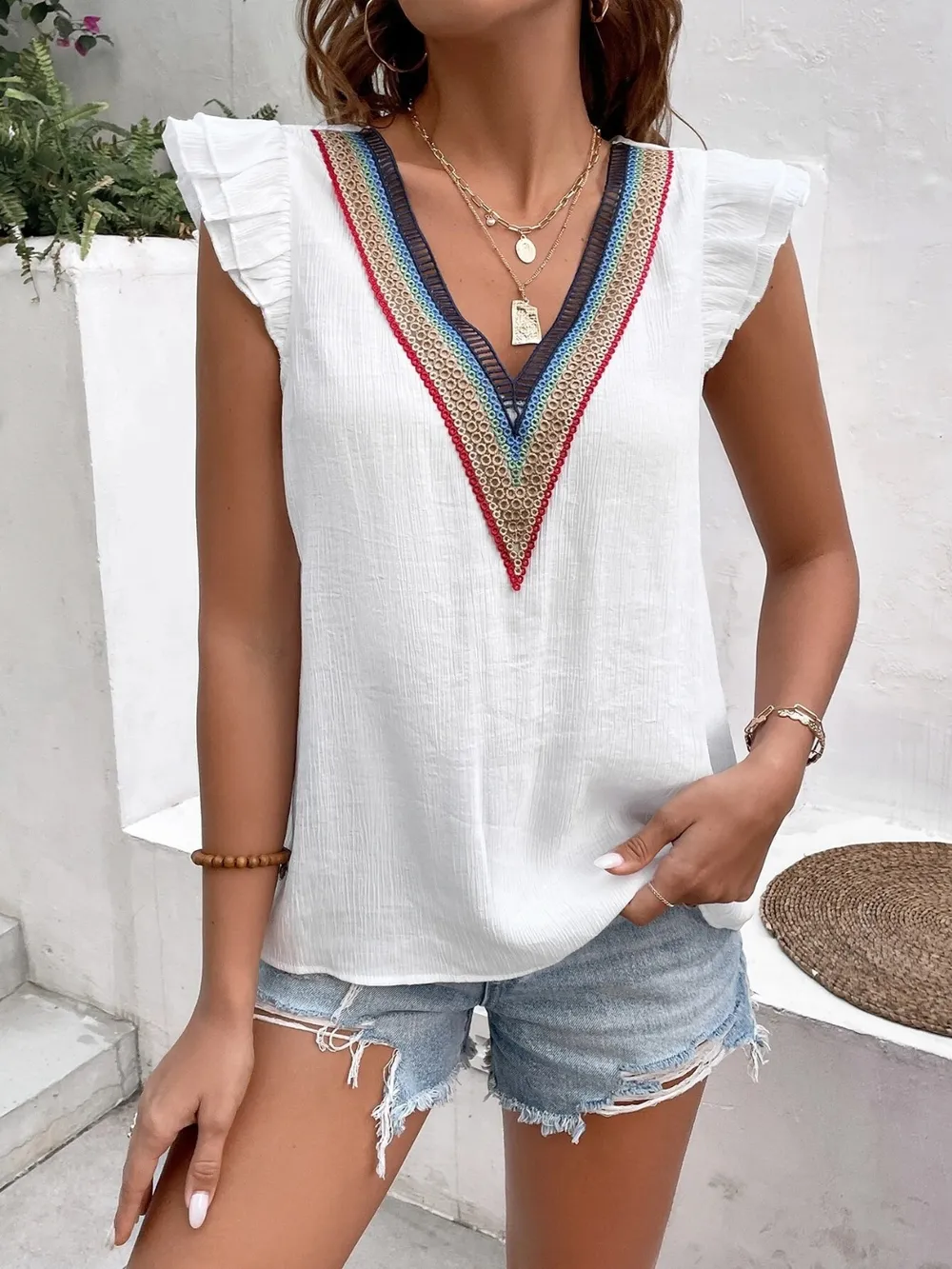 Ruffled V-Neck Cap Sleeve Blouse, image 11