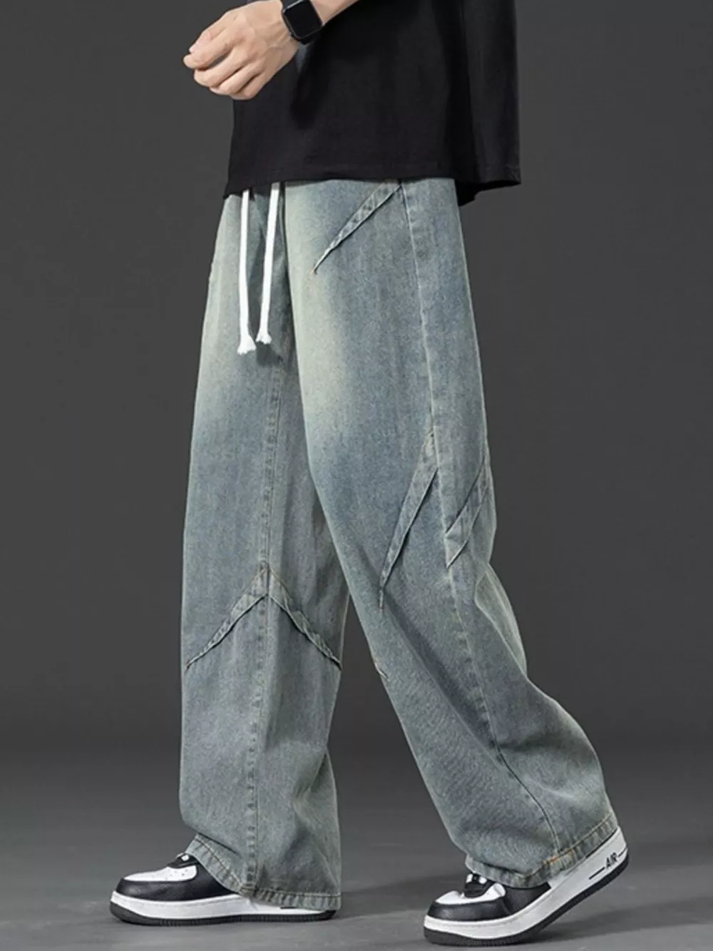 Men's Plus Size Vintage Wash Wide Leg Jeans, image 3