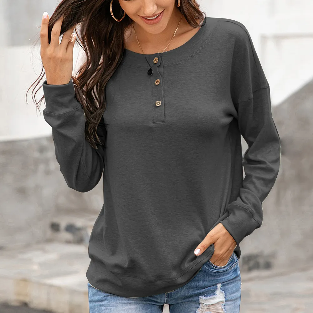Quarter Button Dropped Shoulder Blouse, image 13