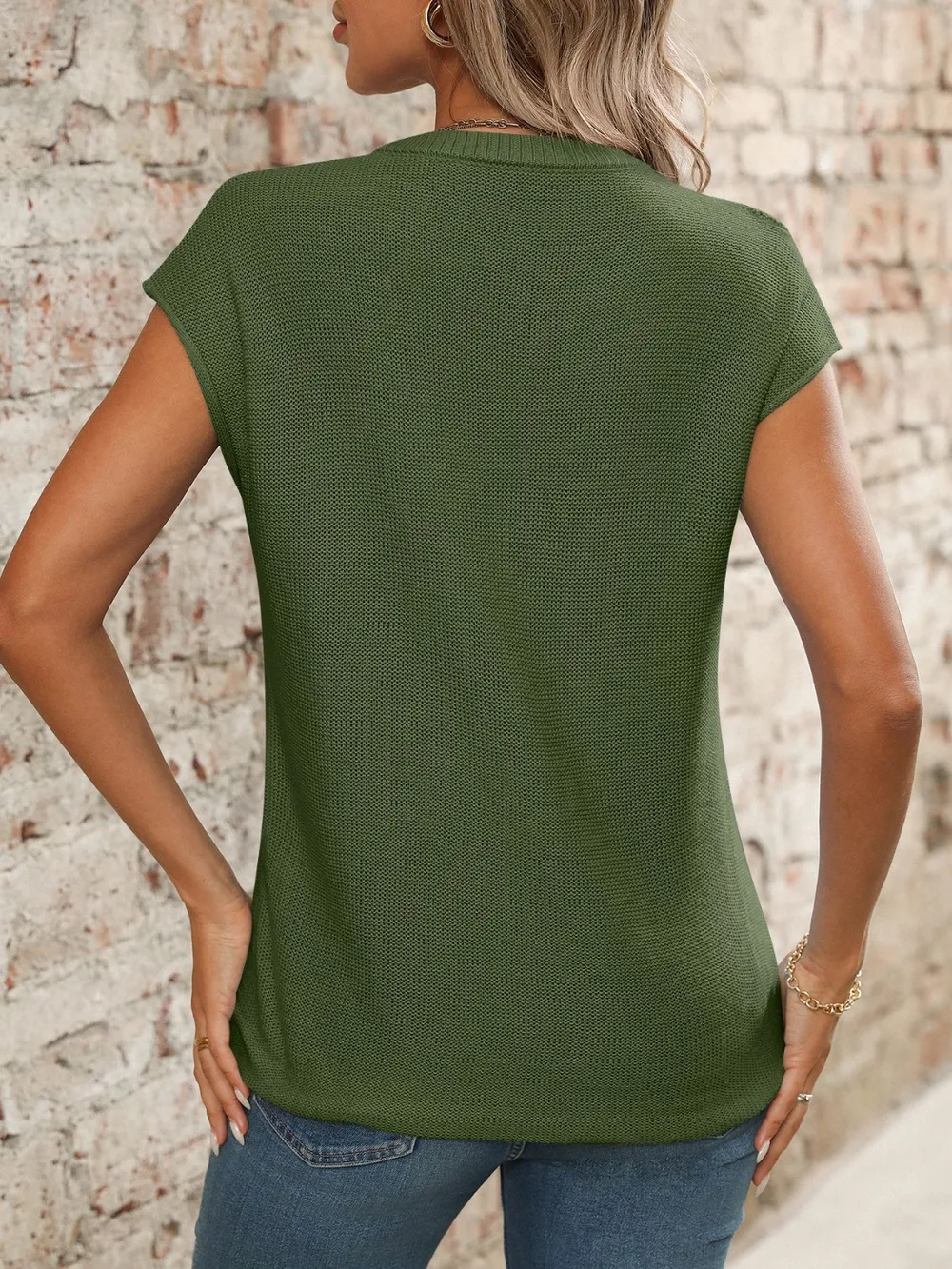 V-Neck Short Sleeve Knit Top, image 32