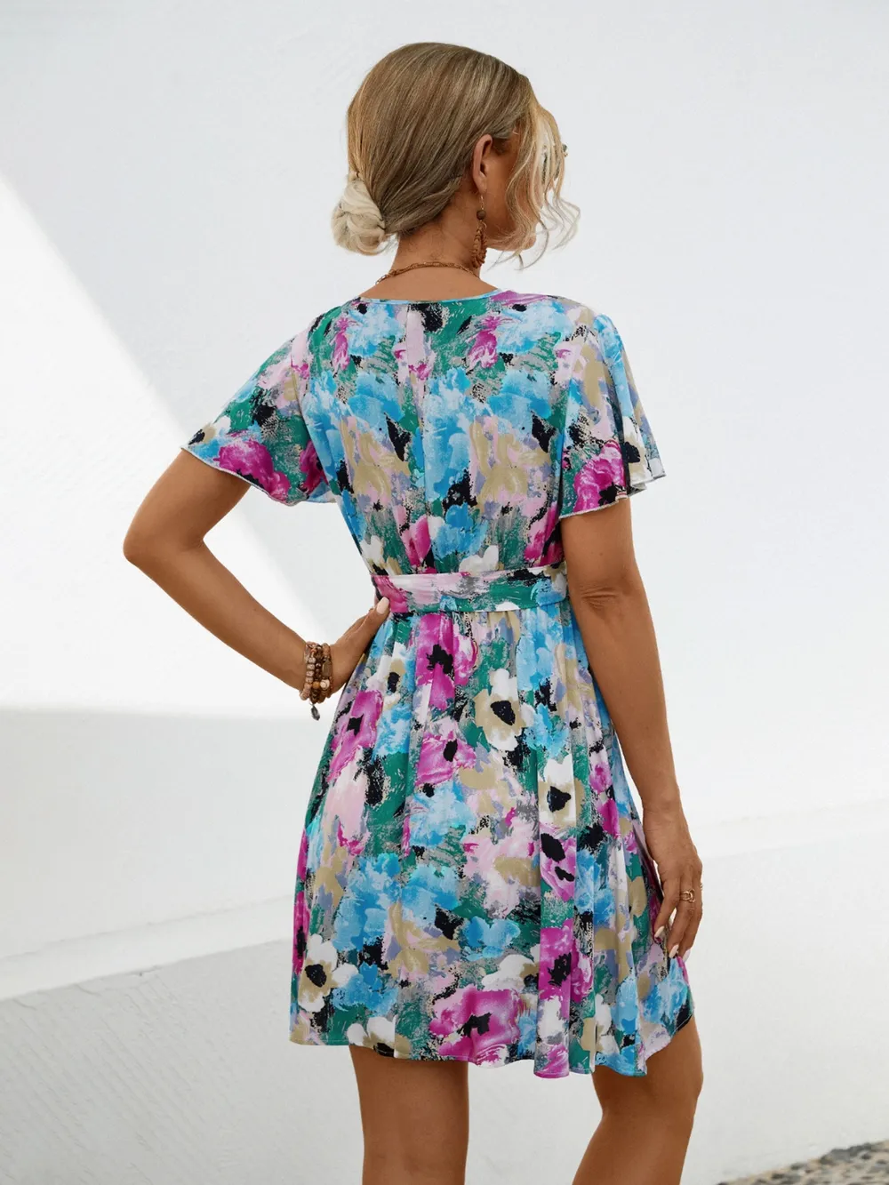 Printed Surplice Tie Waist Mini Dress, image 12