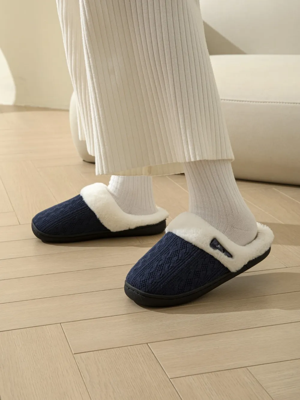 Horn Buckle Furry Texture Flat Slippers, image 22