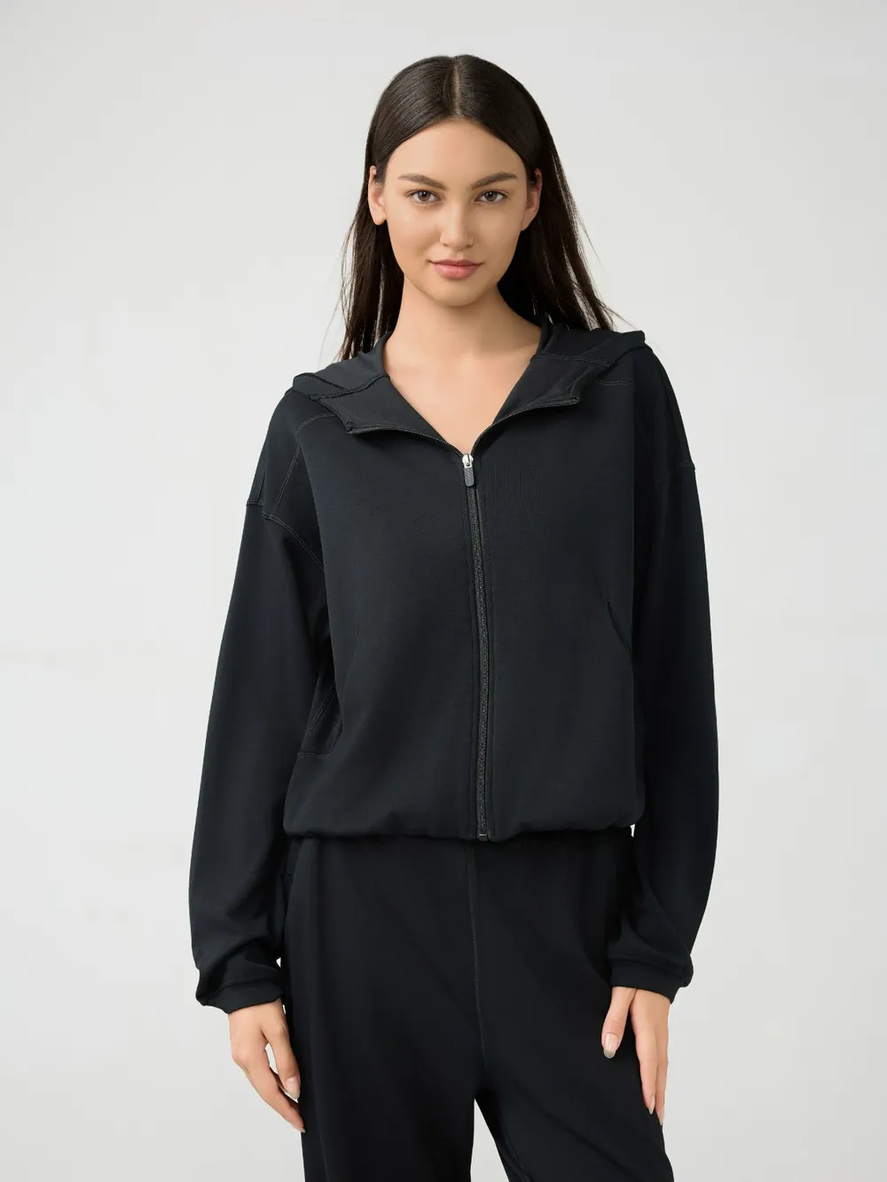 Zip Up Dropped Shouder Active Hooded