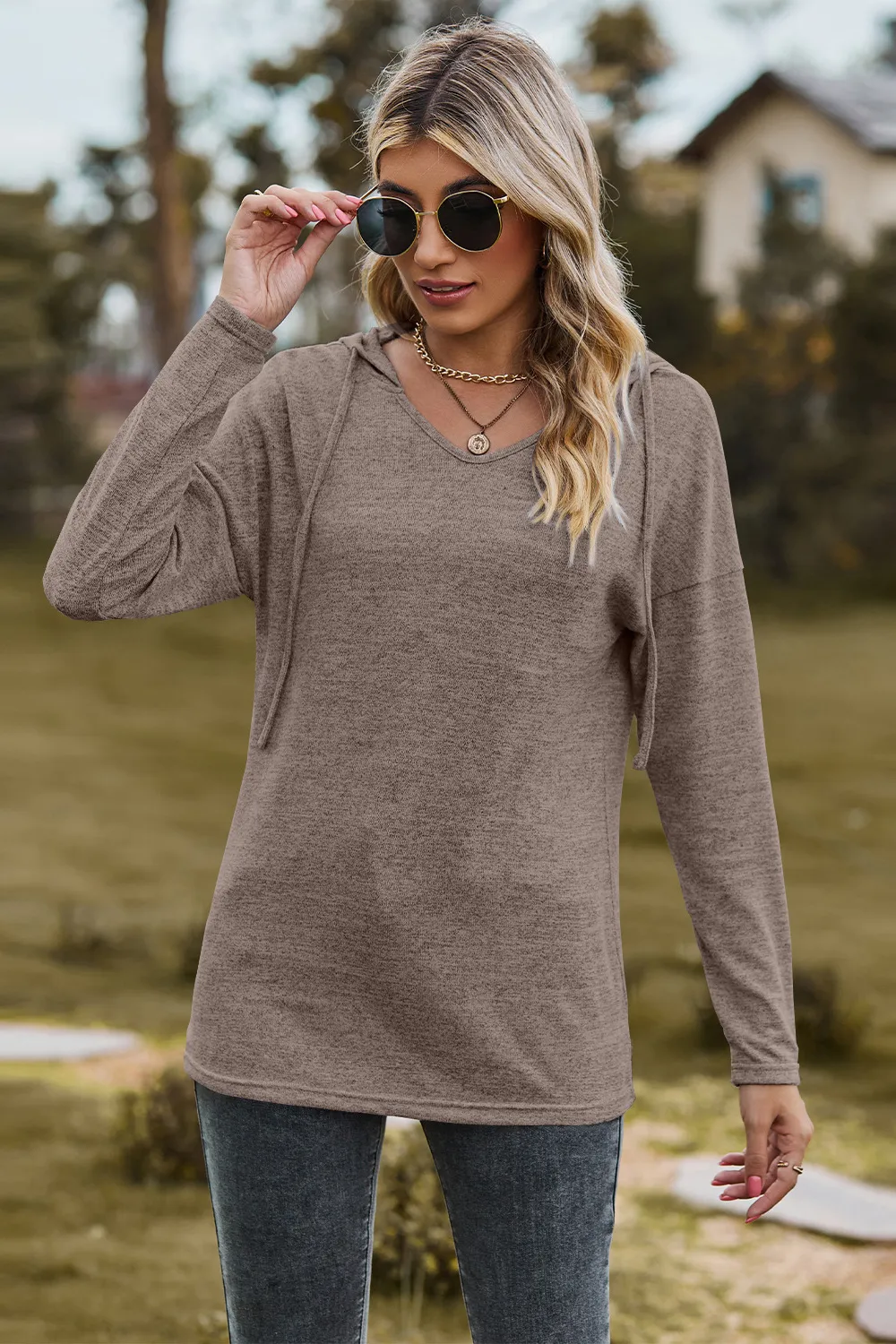 Drawstring Dropped Shoulder Hooded T-Shirt, image 16