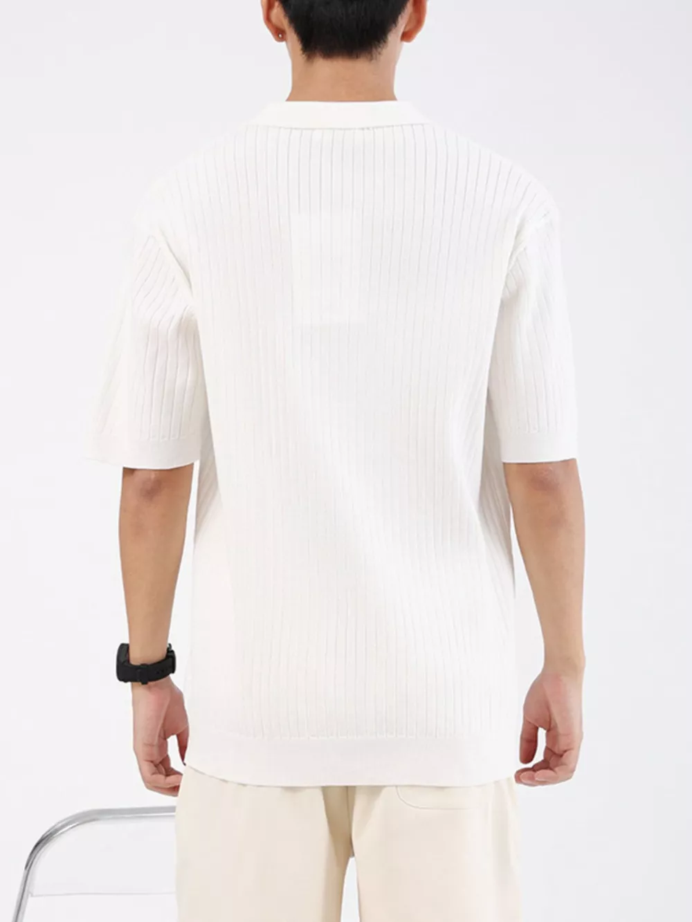 Men's Plus Size Ribbed Knit Short Sleeve Polo, image 12