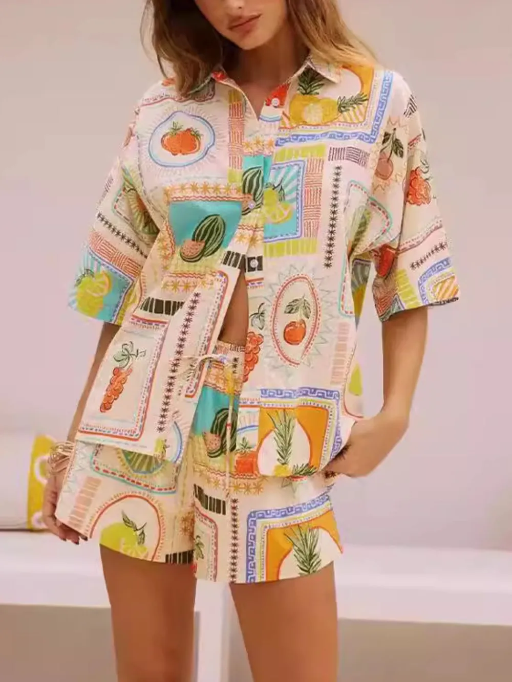 Printed Button Up Shirt and Shorts Set, image 4