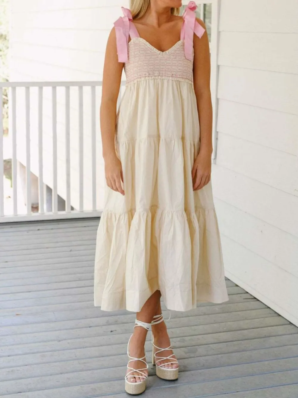 Tiered Tie Shoulder Midi Cami Dress, image 7