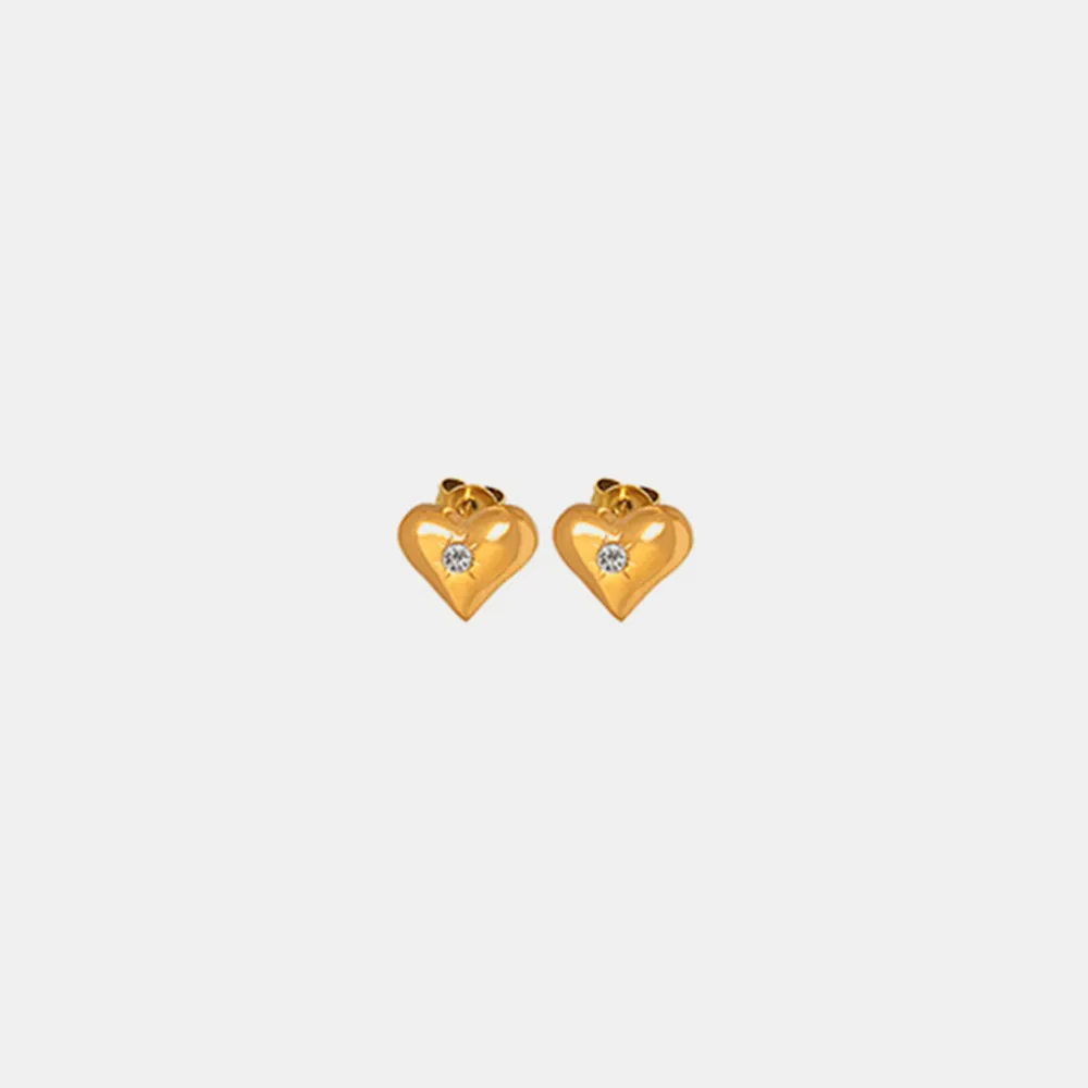 Titanium Steel Zircon Heart Stud Earrings, image 3