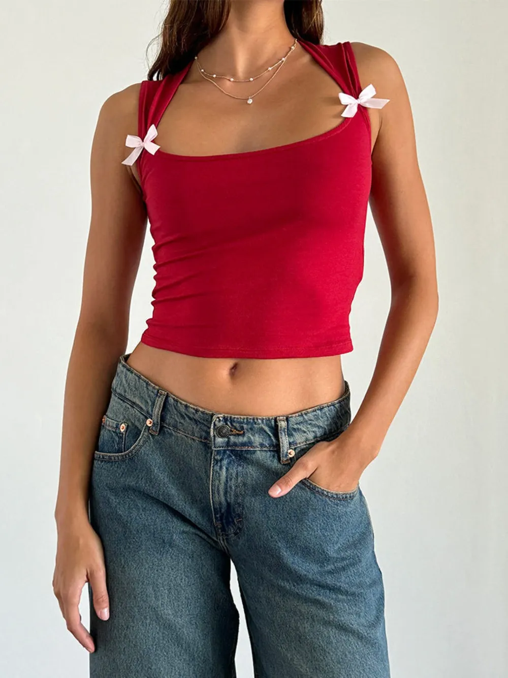 Bow Detail Square Neck Cropped Tank, image 11