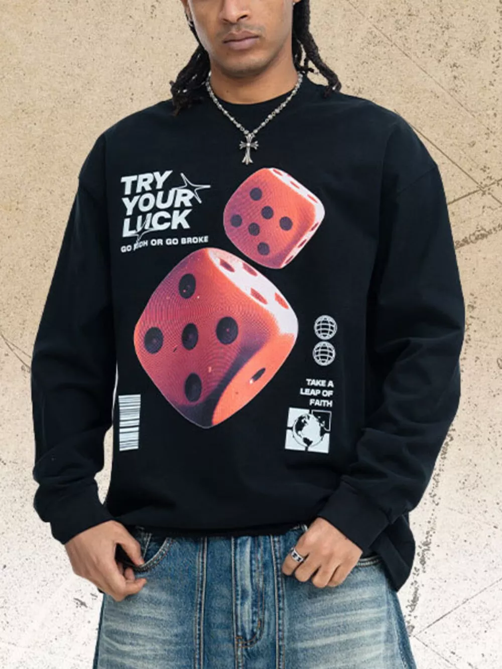 Men's Lucky Dice Graphic Long Sleeve T-Shirt, image 2