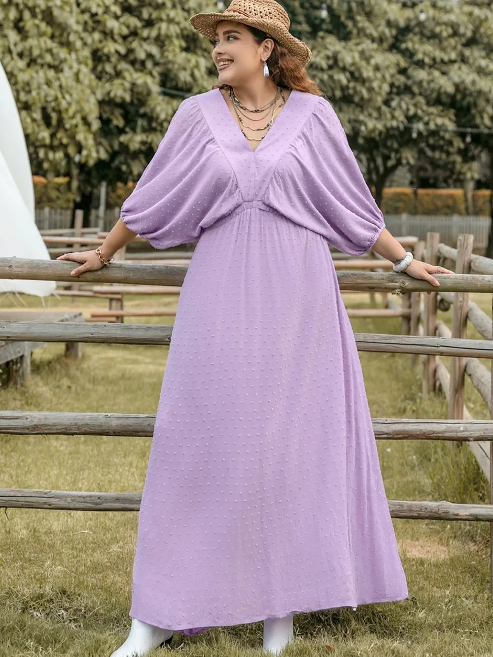 Plus Size Swiss Dot V-Neck Midi Dress, image 5