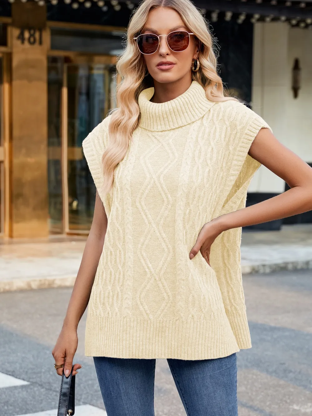 Side Slit Turtleneck Sweater Vest, image 11