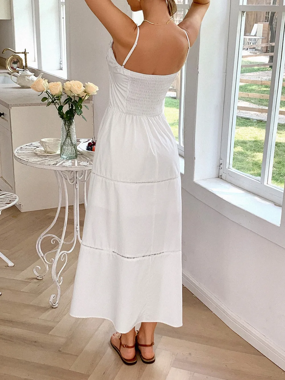 Smocked Back Tie Front Cami Dress, image 3