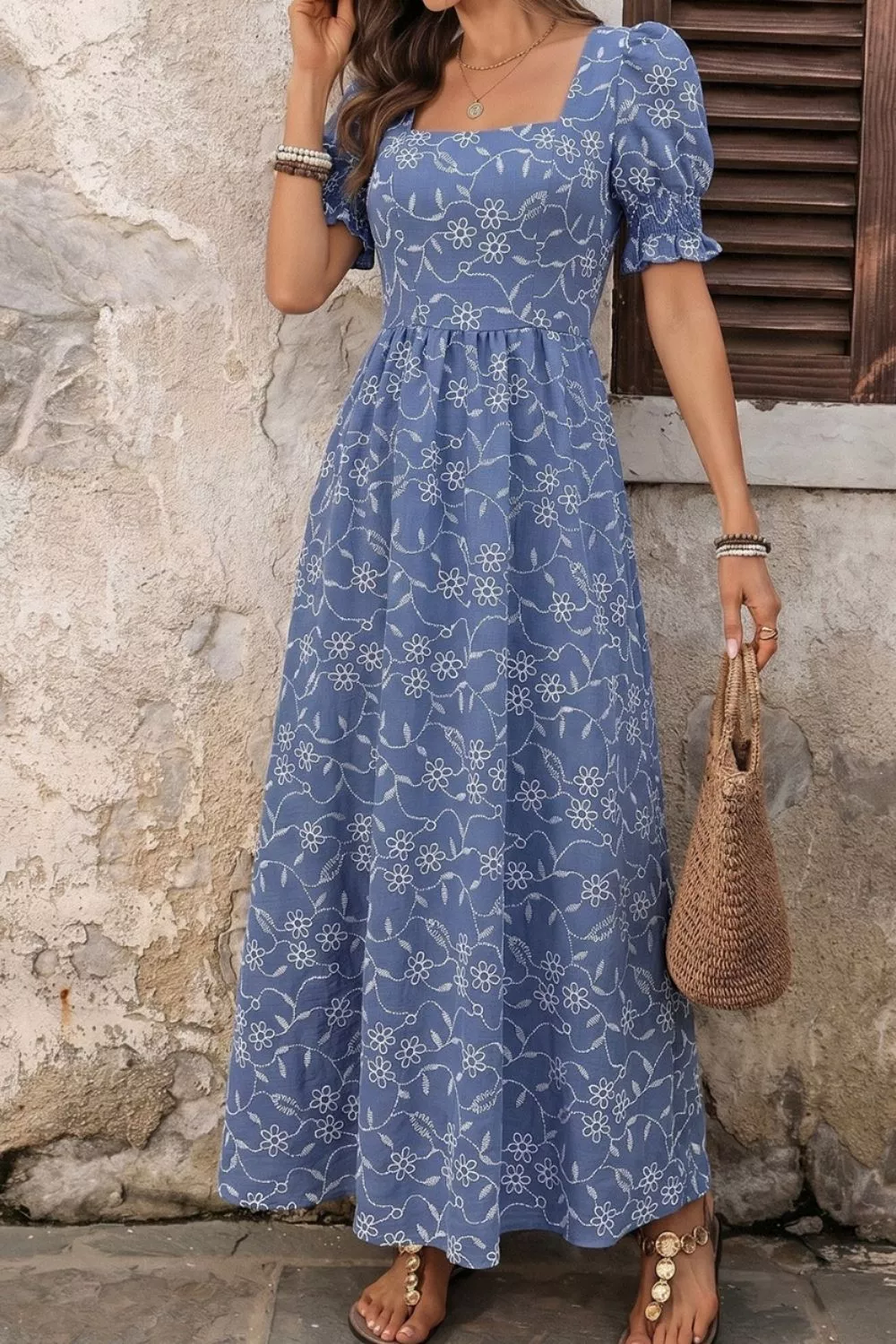 Square Neck Puff Sleeve Maxi Dress, image 4