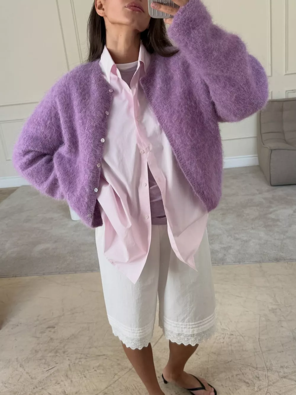 Cozy Fuzzy Button-Down Cropped Cardigan, image 2