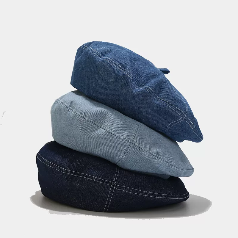 Vintage Style Denim Beret Hat, image 2