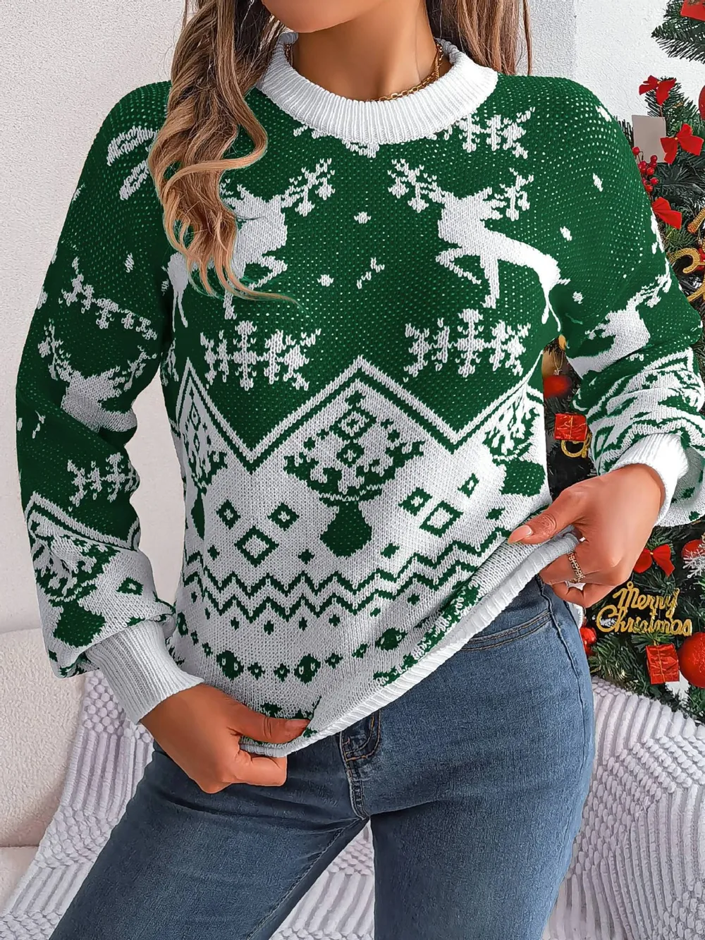 Christmas Element Round Neck Long Sleeve Sweater, image 9