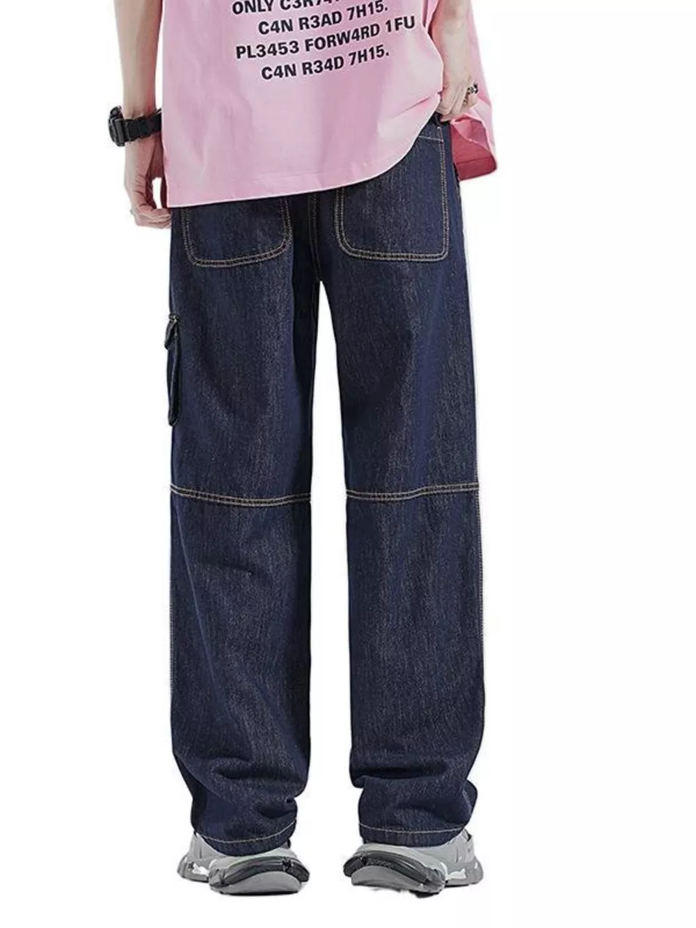 Men's Drawstring Washed Wide Leg Jeans, image 5