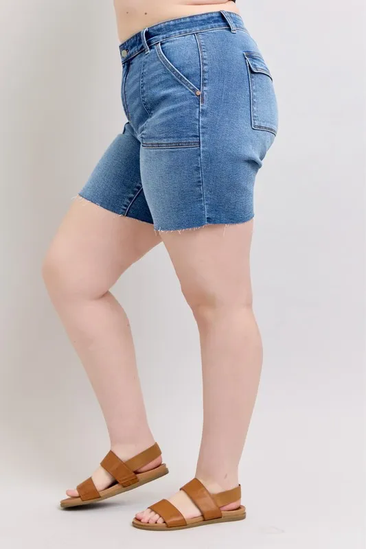 Full Size Mid Rise Bermudas Denim Shorts W/ Back Flap Pockets Plus Size, image 4